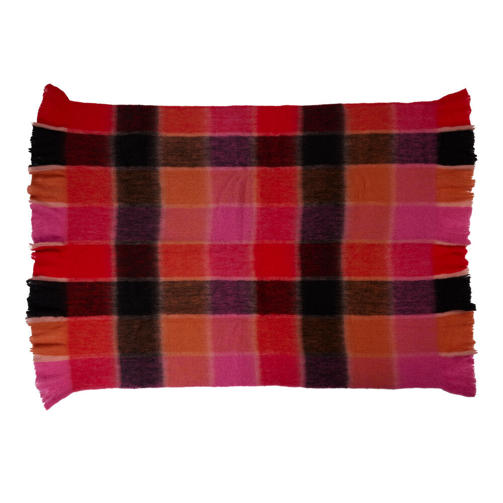 Ternet plaid, pink/lilla/orange/sort - 130x170 cm
